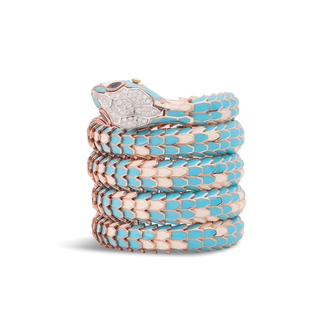 Enamel and Diamond Hidden Watch Snake Bracelet (1 of 3)