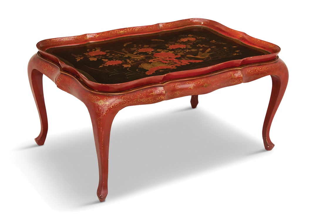 Chinoiserie Black-Lacquer Tray on Stand (1 of 5)
