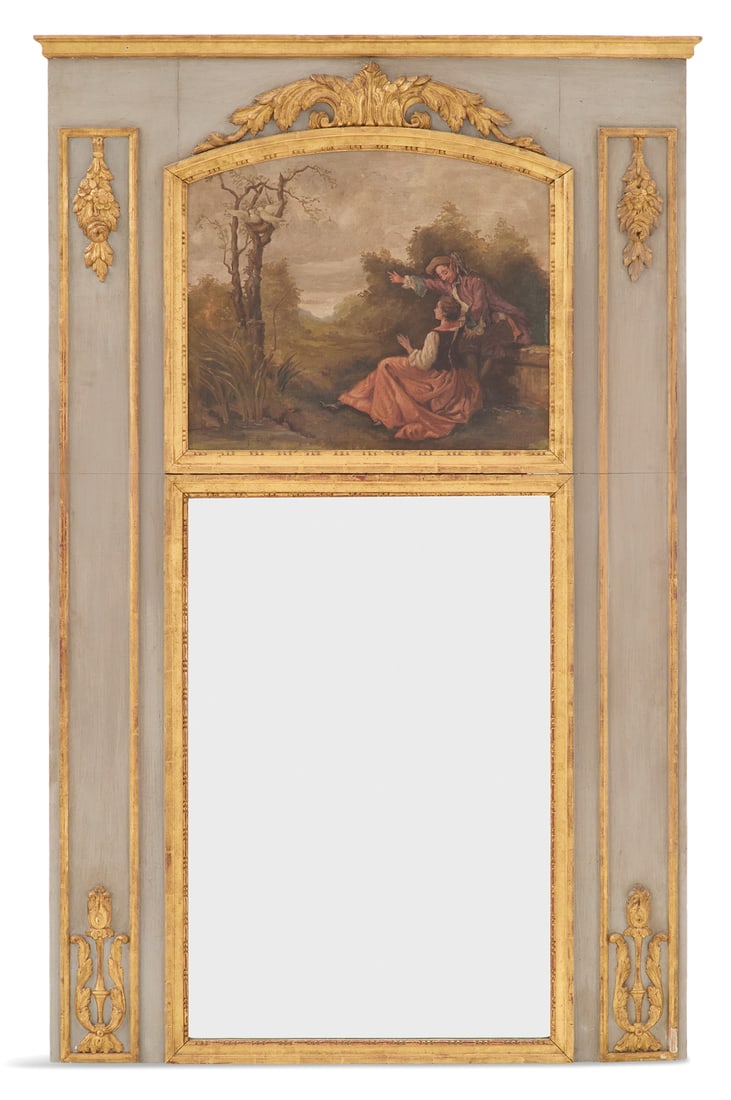 Directoire Parcel-Gilt and Painted Trumeau Mirror (1 of 2)