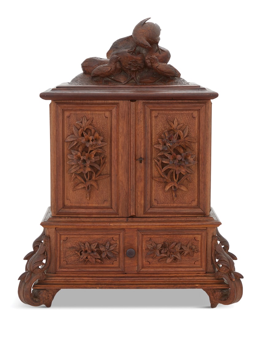Black Forest Carved Walnut Jewel Cabinet (1 of 7)