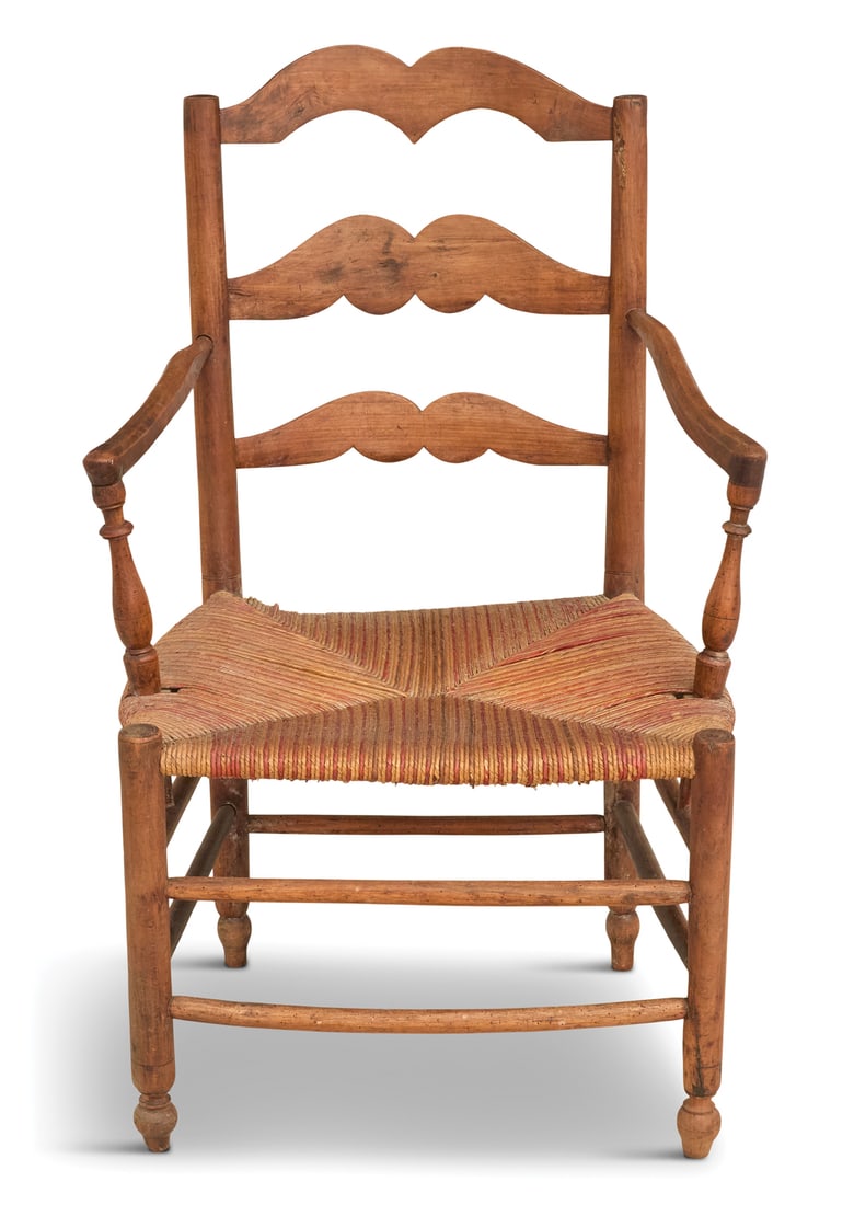 French Provincial Fruitwood Ladderback Armchair (1 of 4)