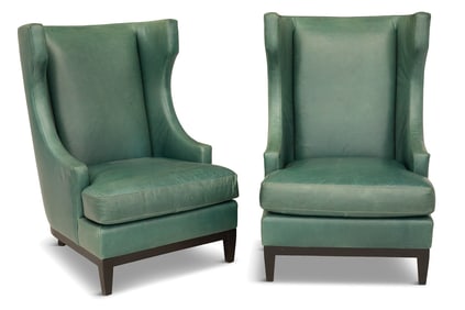 Pair of Bernhardt Leather Wingback Armchairs