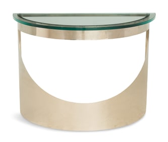 Chrome and Glass-Top Demilune Console