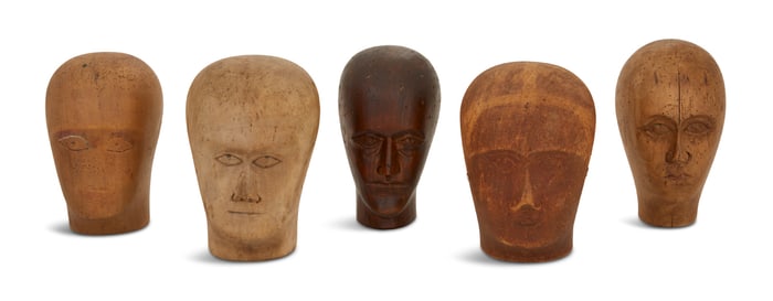 Five Carved Hardwood Milliner's Heads