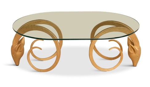 French Gilt-Metal and Glass Ibex Cocktail Table