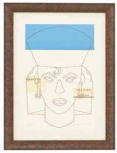 Eduardo Arroyo (Spanish, 1937-2018): Ü Eduardo Arroyo(Spanish, 1937-2018)"Orietta", 2000silkscreen and collagepencil-signed and dated lower right, numbered "50/100" lower left.Float-mounted, glazed and framed.23-1/2&