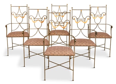 Suite of Six French Metal Garden Armchairs