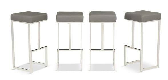 Four Chrome and Faux Leather Bar Stools