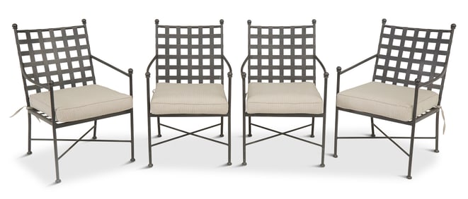 Suite of Four Painted Metal Garden Armchairs
