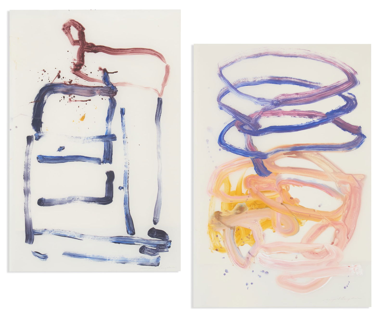 Margaret Evangeline (American, b. 1943): Margaret Evangeline(American/Louisiana, b. 1943)"Untitled: Halos""Untitled: Halos"two oils on glassine papereach pencil-signed lower right.Unframed.each sheet 34" x 22"