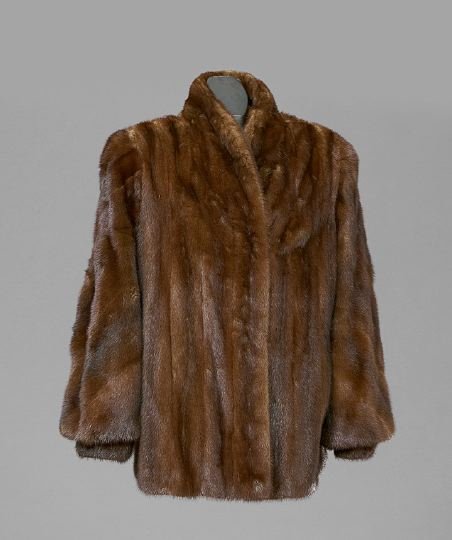 Guy Laroche, Paris, Lunaraine Mink Stroller: Guy Laroche, Paris, Lunaraine Mink Stroller, size 4-6, with stand up collar and bishop's sleeves, lined in chocolate brown silk twill, labeled: "Guy Laroche / Paris New York" and "Karabelas / New York