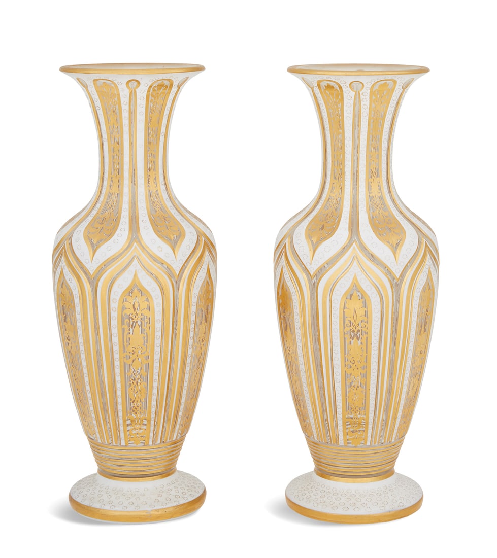 Pair of Bohemian Cut Overlay Glass Vases (1 of 2)