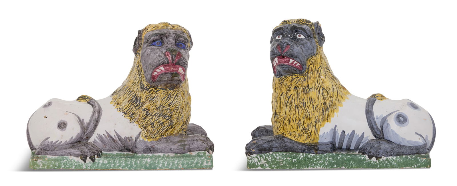 Pair of Large Faience Lions (1 of 2)