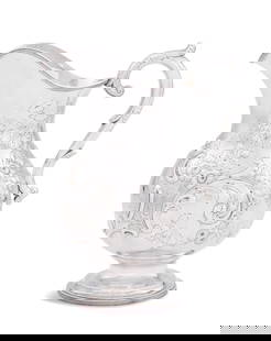 New York Coin Silver Water Pitcher: New York Coin Silver Water Pitcher1861-1864, by John Lawson Westervelt (1826-1905), Newburgh, New York, retailed by Wendell & Feltman, Albany, New York, the pear-shaped body decorated with repousse fl