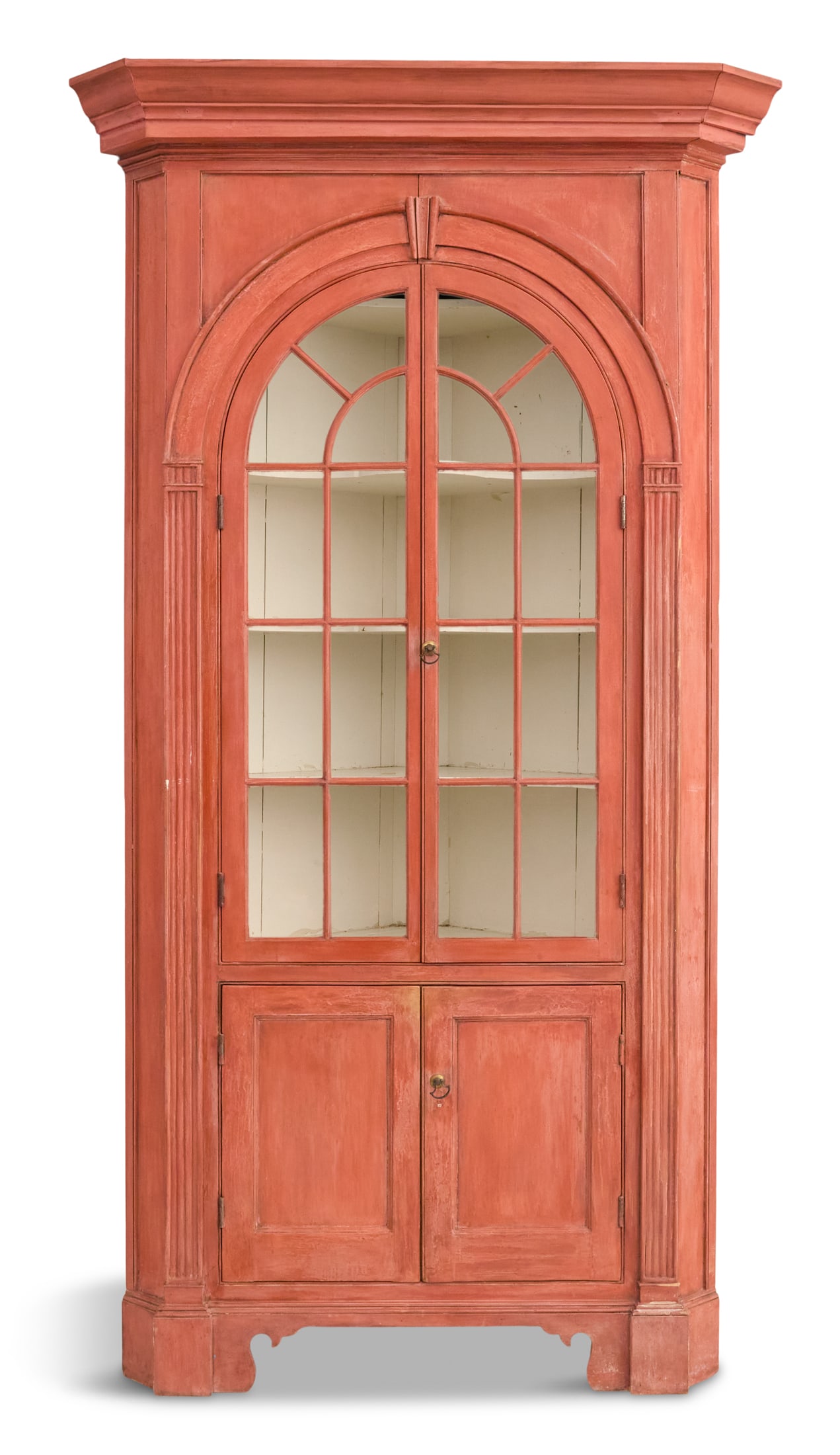 Early American Painted Salmon Pine Corner Cabinet (1 of 2)