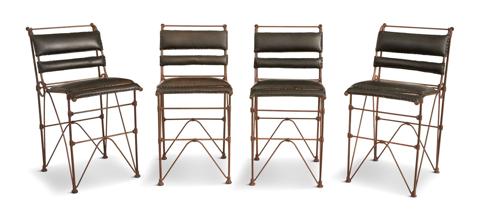 Brutalist Leather and Wrought Iron Bar Stools (1 of 2)