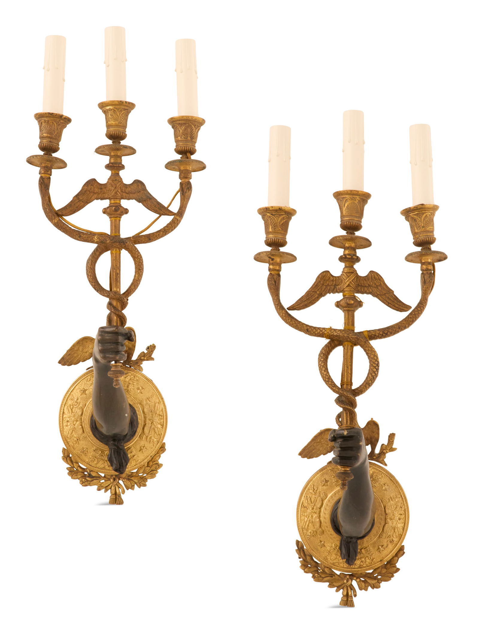 Pair of French Bronze Dore et Patine Sconces (1 of 3)