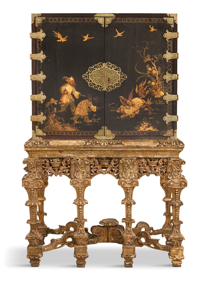 Chinoiserie Black-Lacquered Cabinet on Stand (1 of 4)