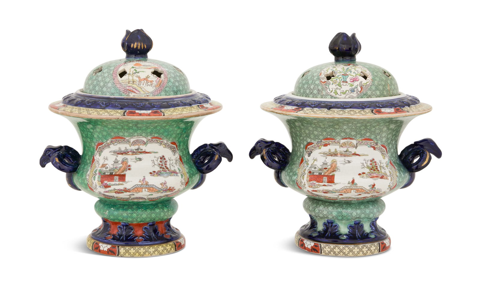 Rare Mason's Ironstone Clobbered Potpourri Urns (1 of 6)