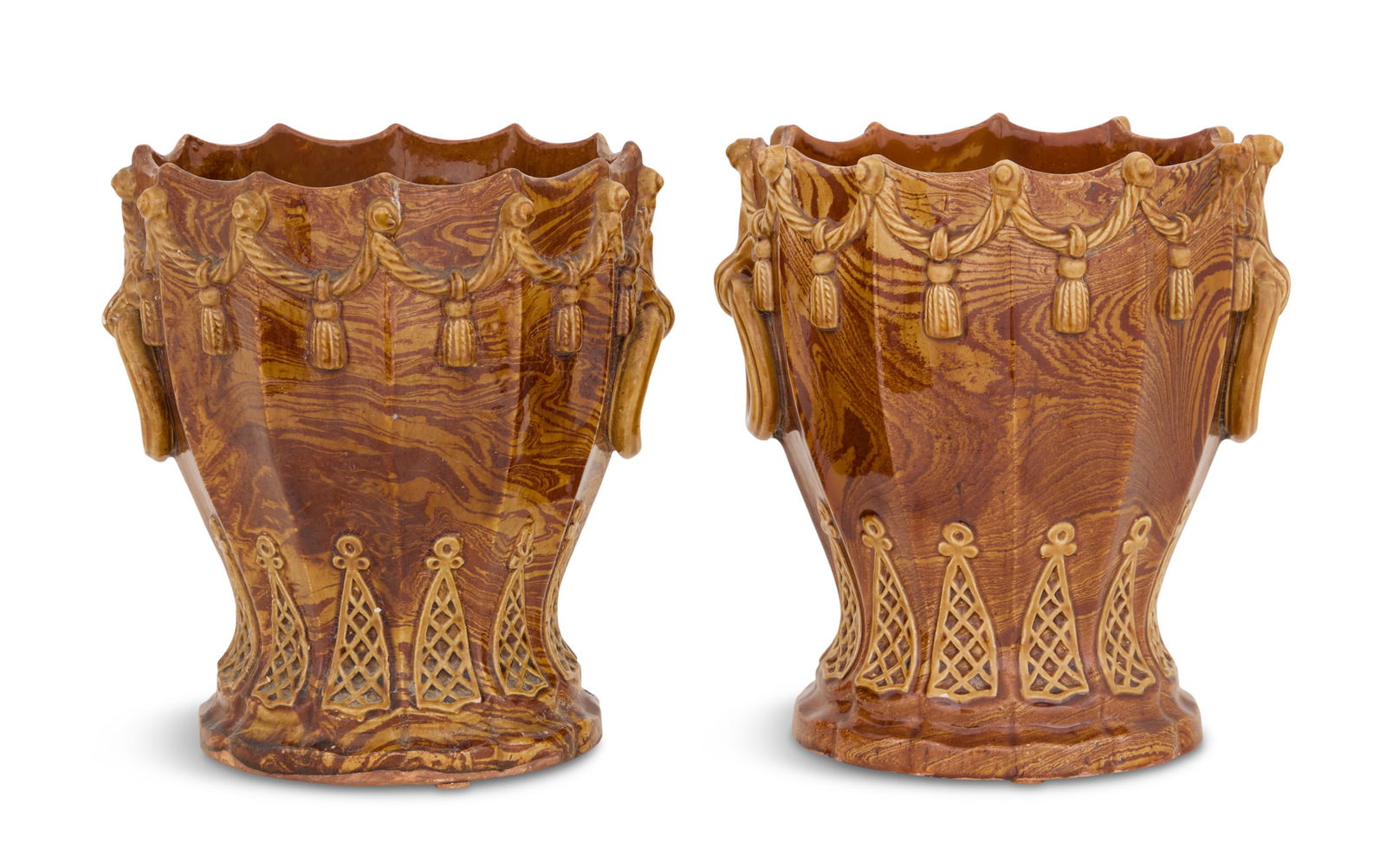 Pair of Marbleized Pottery Cachepots (1 of 3)