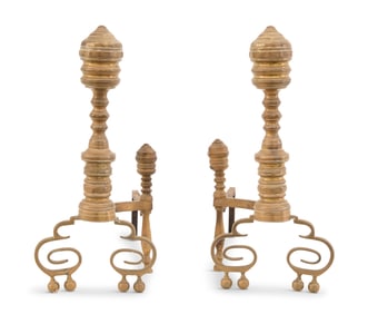 Pair of New York Classical Brass Andirons