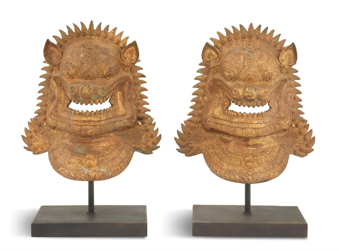 Pair of Thai Guardian Lion Bronze Masks (1 of 3)
