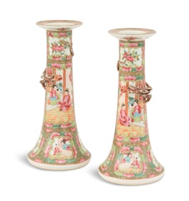 Chinese Export Rose Medallion Candlesticks