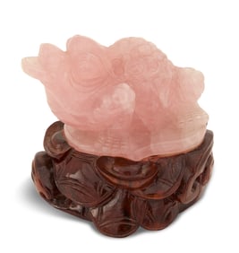 Chinese Carved Rose Quartz Frog