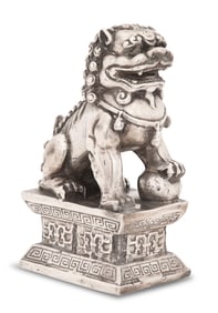 Silvered Bronze Foo Dog