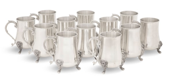 Twelve Pewter Tankards