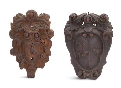 Pair of Baroque Carved Walnut Shields