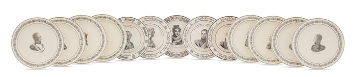 Thirteen Creamware Transfer Printed Plates