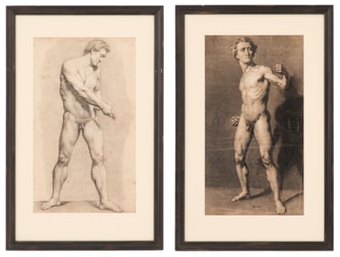 Two French Drawings of Male Nudes