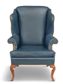 George III-Style Maple and Leather Wing Chair
