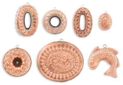 Collection of Seven Tinned Copper Food Molds