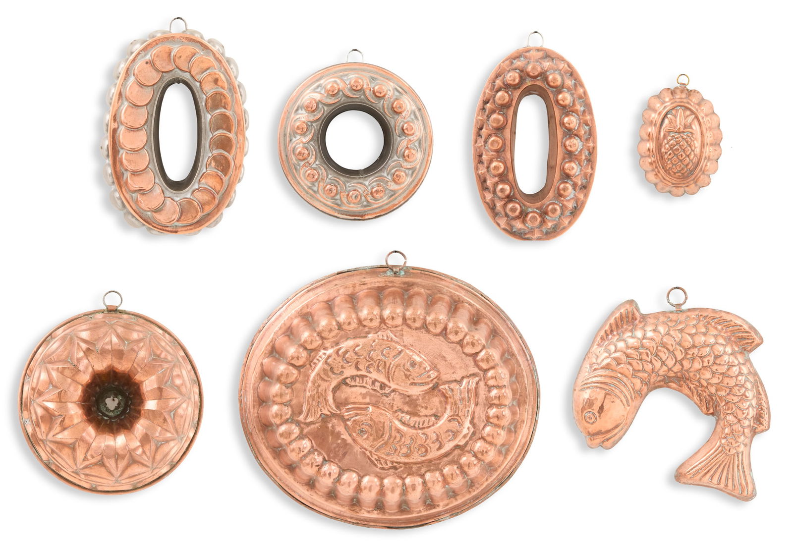 Collection of Seven Tinned Copper Food Molds (1 of 8)