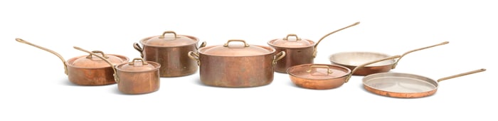 Eight Pieces of Contemporary Copper Cookware