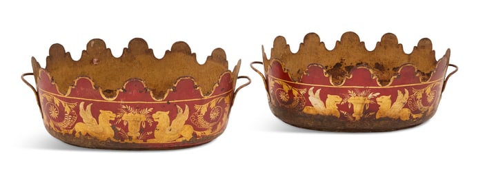 Pair of French Empire Tole Peinte Verrieres