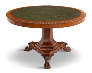 Mahogany and Leather-Top Center Table
