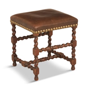 English Elmwood and Leather Stool