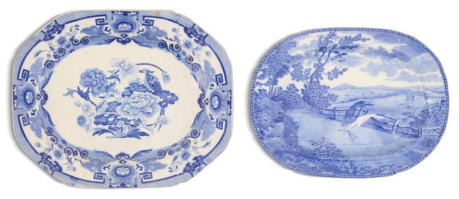 Two Handsome Blue and White Platters