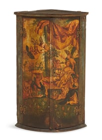 Polychrome Bowfront Hanging Corner Cabinet