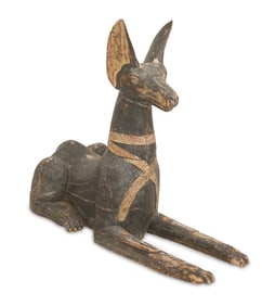 Carved and Parcel-Gilt Wood Anubis-Jackal Figure