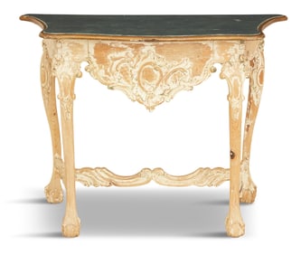 Bleached Pine and Faux Marbre Console Table