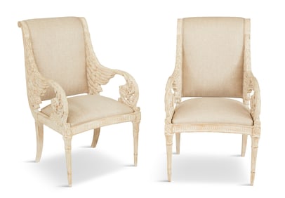 Pair of Empire-Style Creme-Peinte Fauteuils