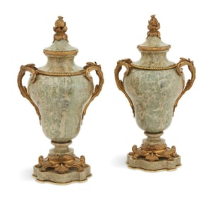Pair of French Marble and Bronze Garniture Urns