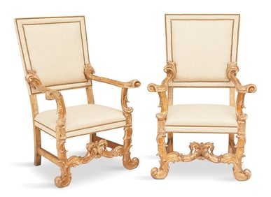 Pair of Continental Giltwood Armchairs
