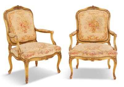 Louis XV-Style Giltwood Fauteuils