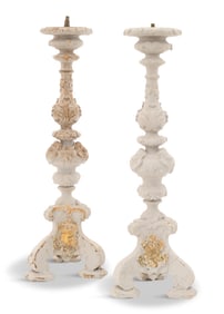 Pair of French Painted Altar Sticks