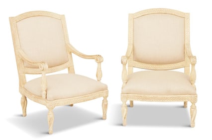 Pair of Louis XVI-Style Creme-Peinte Fauteuils